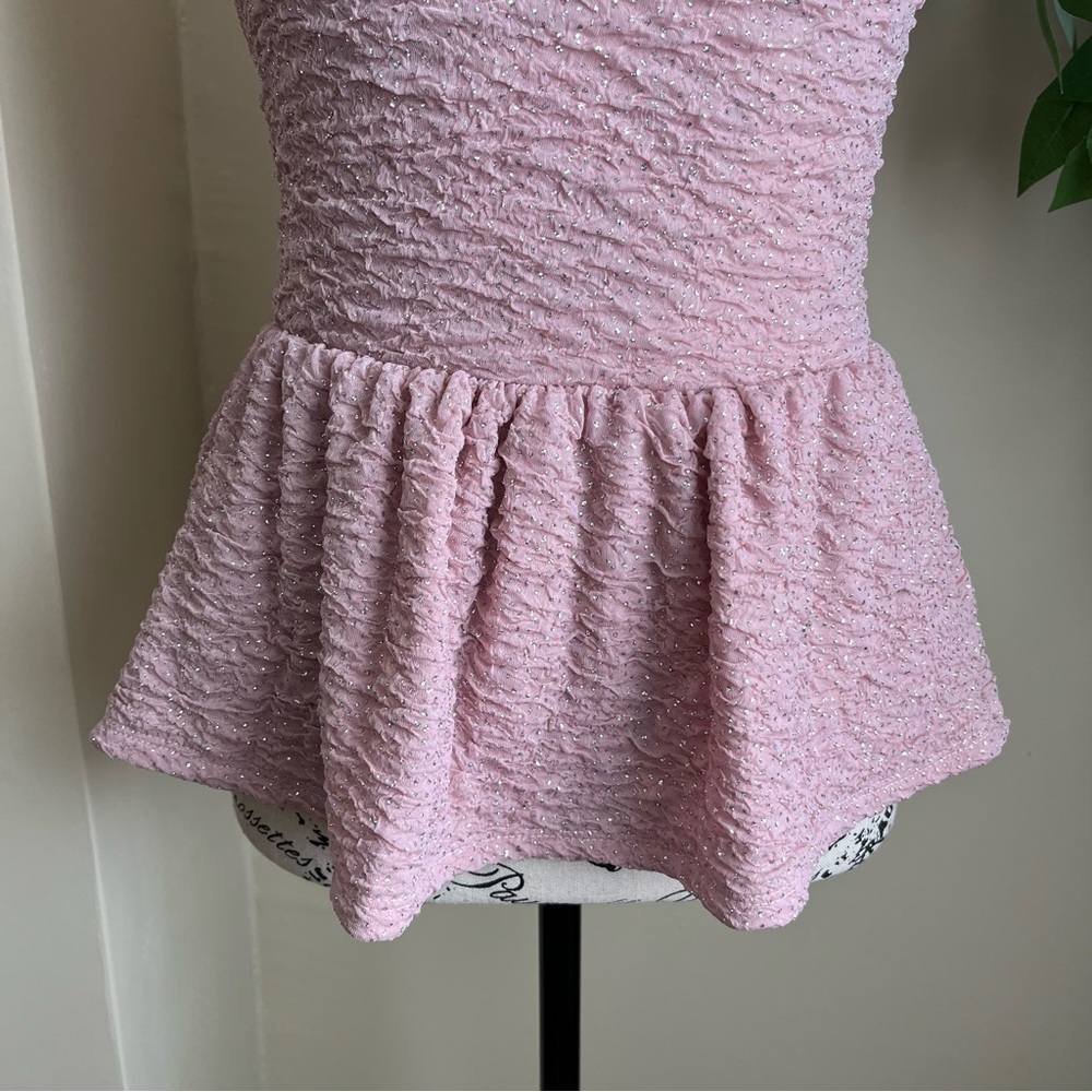 Alice Moon Sleeveless Glitter Peplum Top Pink Sz S - Picture 5 of 15